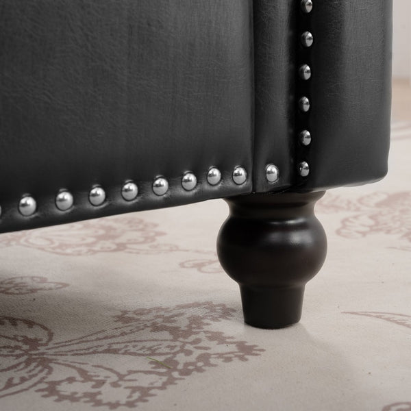 English Elm 1 Seater Pu Leather Accent Sofa with Rolled Arms and Silver Nail Trim Detail W680P451461