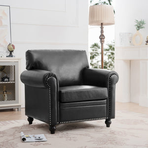 English Elm 1 Seater Pu Leather Accent Sofa with Rolled Arms and Silver Nail Trim Detail W680P451461