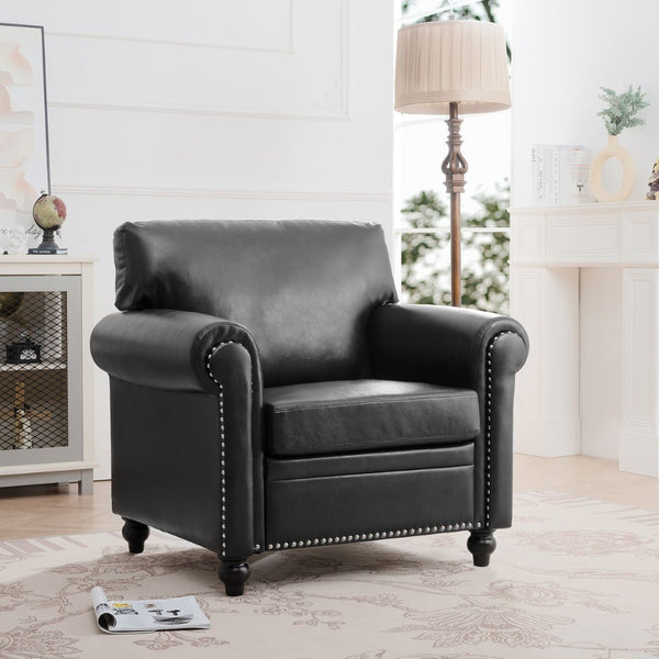 English Elm 1 Seater Pu Leather Accent Sofa with Rolled Arms and Silver Nail Trim Detail W680P451461