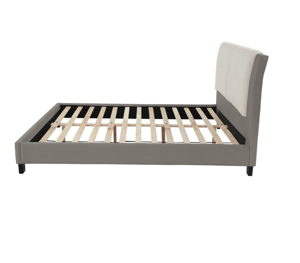 English Elm EASTERN Elegant King Bed in White & Grey Faux Leather Upholstery, Solid Wood Frame, HB 46" H — Modern Luxury Design B089S00125