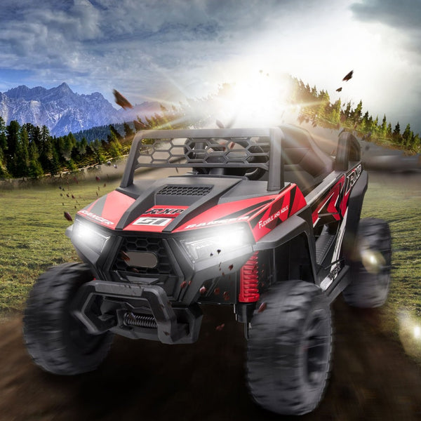 English Elm 12v Kids Electric Ride on Utv with Led Lights Horn Safety Belt and Forward Reverse Black+Red W2181137667