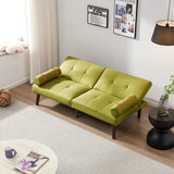 English Elm Convertible Sofa Bed Futon With Solid Wood Legs Linen Fabric Musterd Green