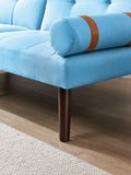 Christopher Knight Home® - Noble House - Convertible Sofa Bed Futon With Solid Wood Legs Linen Fabric Blue