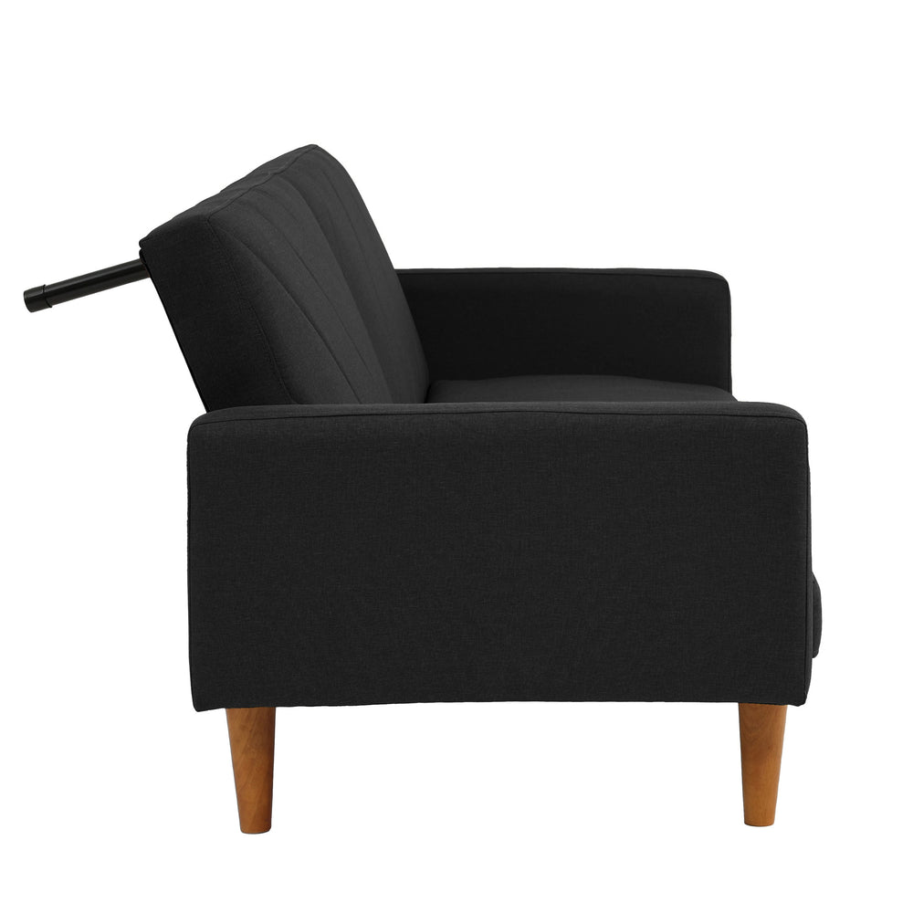 English Elm Adjustable Sofa In Black Faux Leather - Modern Design, Versatile Comfort For Small Spaces & Guests B089127413