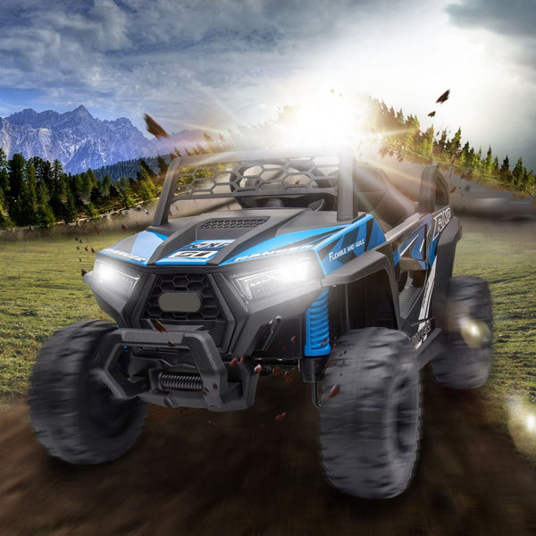English Elm 12v Kids Electric Ride on Utv with Led Lights Horn Safety Belt and Forward Reverse Black+Blue W2181137739