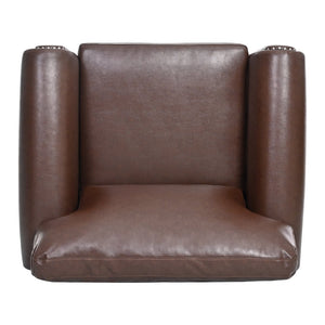 English Elm 1 Seater Pu Leather Armchair Sofa with Rolled Arms and Silver Nail Trim for Living Room Brown Pu W680127308