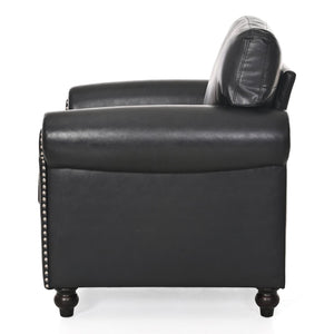 English Elm 1 Seater Pu Leather Accent Sofa with Rolled Arms and Silver Nail Trim Detail W680P451461