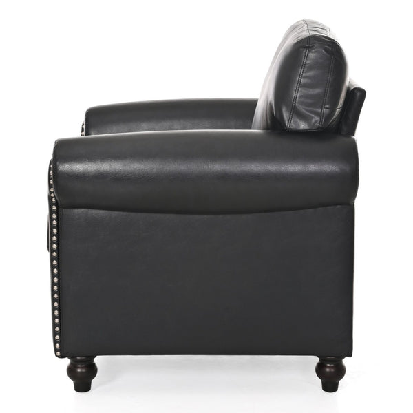 English Elm 1 Seater Pu Leather Accent Sofa with Rolled Arms and Silver Nail Trim Detail W680P451461