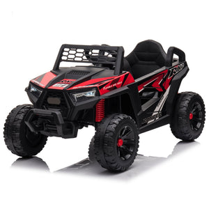English Elm 12v Kids Electric Ride on Utv with Led Lights Horn Safety Belt and Forward Reverse Black+Red W2181137667