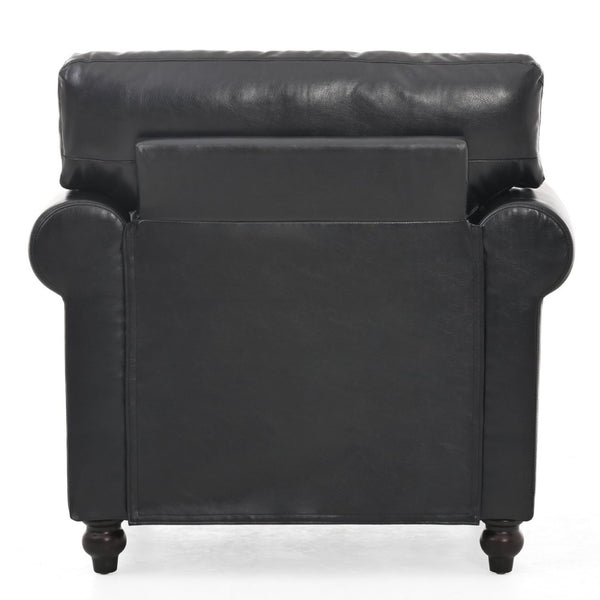 English Elm 1 Seater Pu Leather Accent Sofa with Rolled Arms and Silver Nail Trim Detail W680P451461