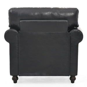 English Elm 1 Seater Pu Leather Armchair Sofa with Rolled Arms and Silver Nail Trim for Living Room Black Pu W680127309