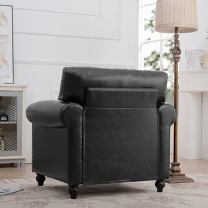 English Elm 1 Seater Pu Leather Armchair Sofa with Rolled Arms and Silver Nail Trim for Living Room Black Pu W680127309