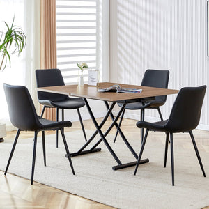 English Elm Modern multifunctional lifting table with wood-grain top, adjustable 18.3–29" black metal legs, foldable design for compact living and versatile use (Natural Wood Wash) W1151126193