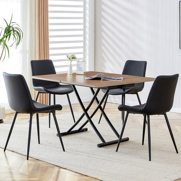 English Elm Modern multifunctional lifting table with wood-grain top, adjustable 18.3–29" black metal legs, foldable design for compact living and versatile use (Natural Wood Wash) W1151126193