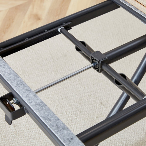 English Elm Modern multifunctional lifting table with wood-grain top, adjustable 18.3–29" black metal legs, foldable design for compact living and versatile use (Natural Wood Wash) W1151126193