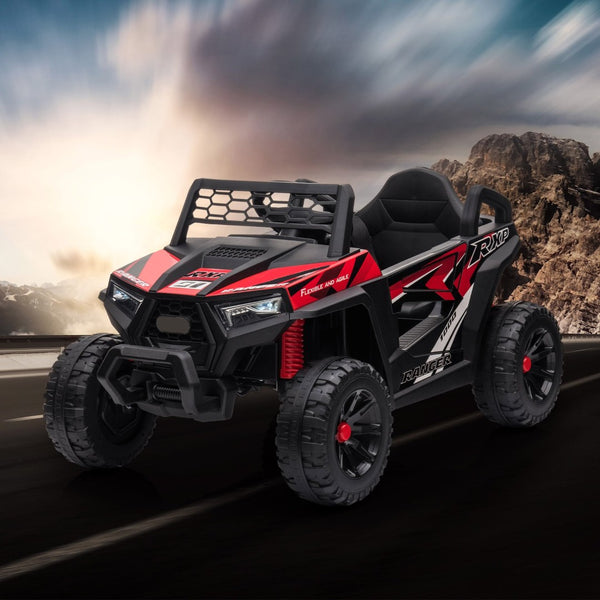 English Elm 12v Kids Electric Ride on Utv with Led Lights Horn Safety Belt and Forward Reverse Black+Red W2181137667
