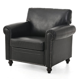 English Elm 1 Seater Pu Leather Accent Sofa with Rolled Arms and Silver Nail Trim Detail W680P451461