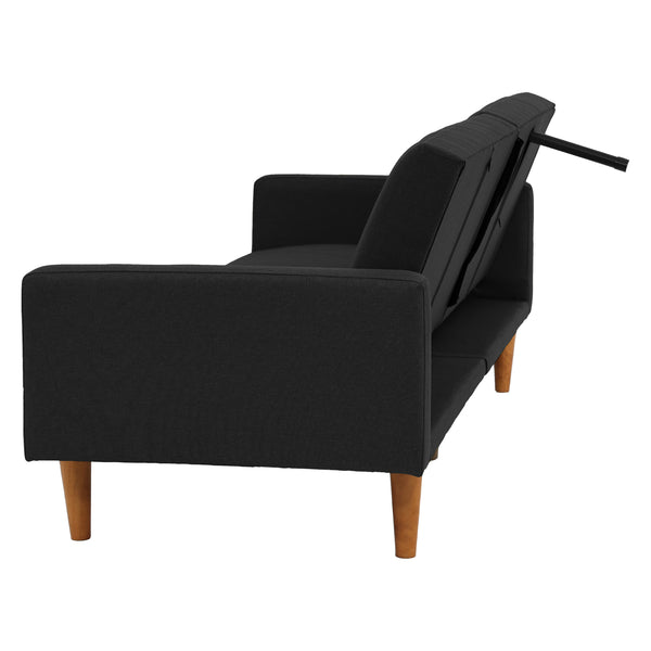 English Elm Adjustable Sofa In Black Faux Leather - Modern Design, Versatile Comfort For Small Spaces & Guests B089127413