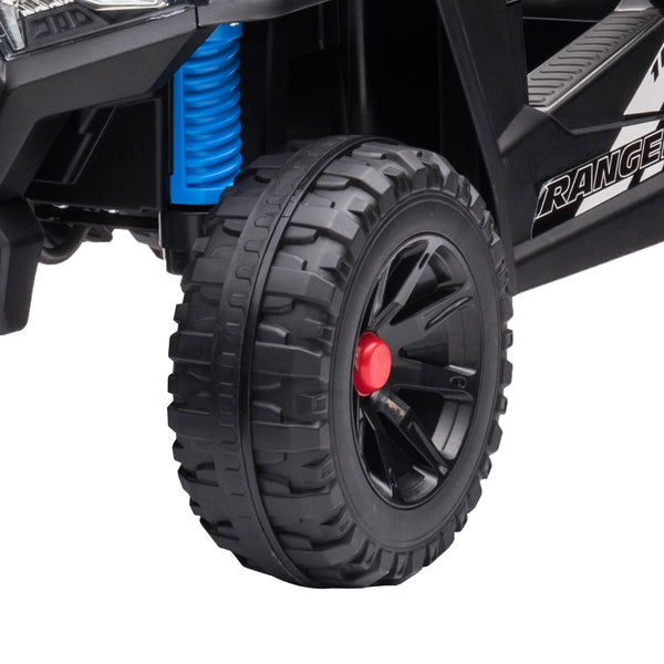 English Elm 12v Kids Electric Ride on Utv with Led Lights Horn Safety Belt and Forward Reverse Black+Blue W2181137739