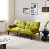 Convertible Sofa Bed Futon with Solid Wood Legs in Mustard Green Linen Fabric - Versatile, Stylish Design, Easy Assembly