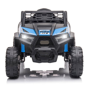 English Elm 12v Kids Electric Ride on Utv with Led Lights Horn Safety Belt and Forward Reverse Black+Blue W2181137739
