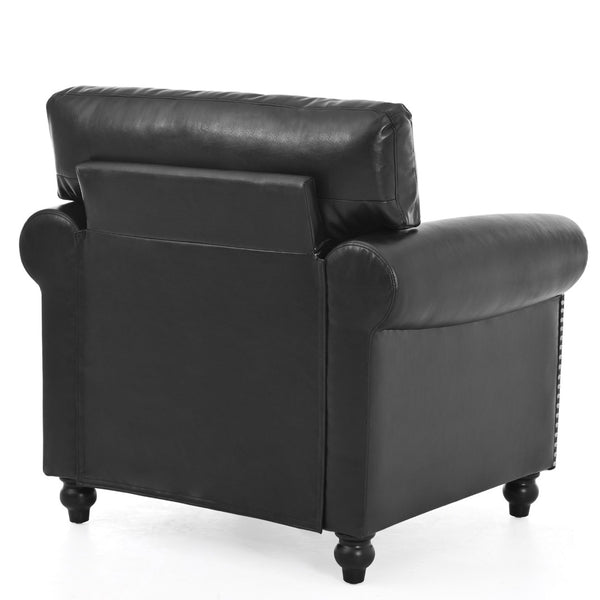 English Elm 1 Seater Pu Leather Armchair Sofa with Rolled Arms and Silver Nail Trim for Living Room Black Pu W680127309