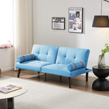 Christopher Knight Home® - Noble House - Convertible Sofa Bed Futon With Solid Wood Legs Linen Fabric Blue