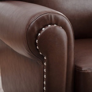 English Elm 1 Seater Pu Leather Accent Chair with Nail Trim Rolled Arms and Birch Legs W680P426993