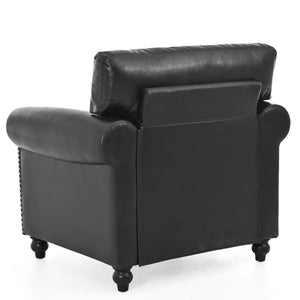 English Elm 1 Seater Pu Leather Armchair Sofa with Rolled Arms and Silver Nail Trim for Living Room Black Pu W680127309