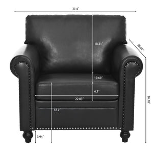 English Elm 1 Seater Pu Leather Accent Sofa with Rolled Arms and Silver Nail Trim Detail W680P451461