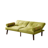 English Elm Convertible Sofa Bed Futon With Solid Wood Legs Linen Fabric Musterd Green