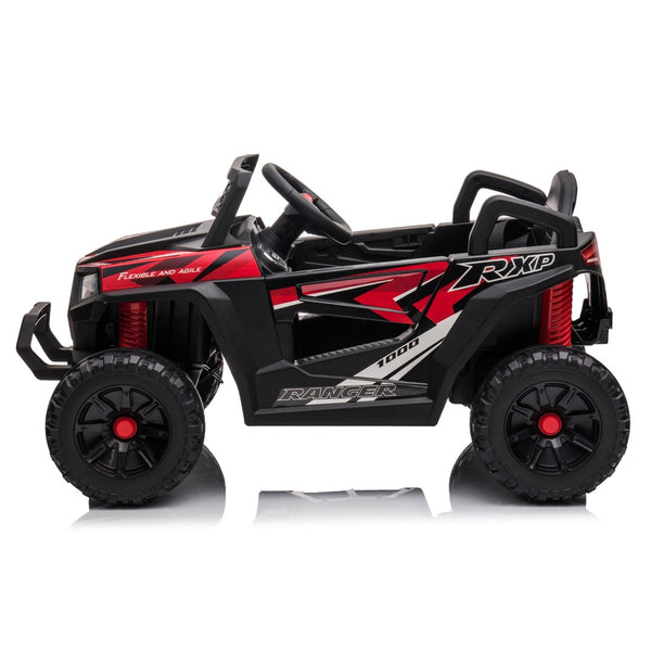 English Elm 12v Kids Electric Ride on Utv with Led Lights Horn Safety Belt and Forward Reverse Black+Red W2181137667