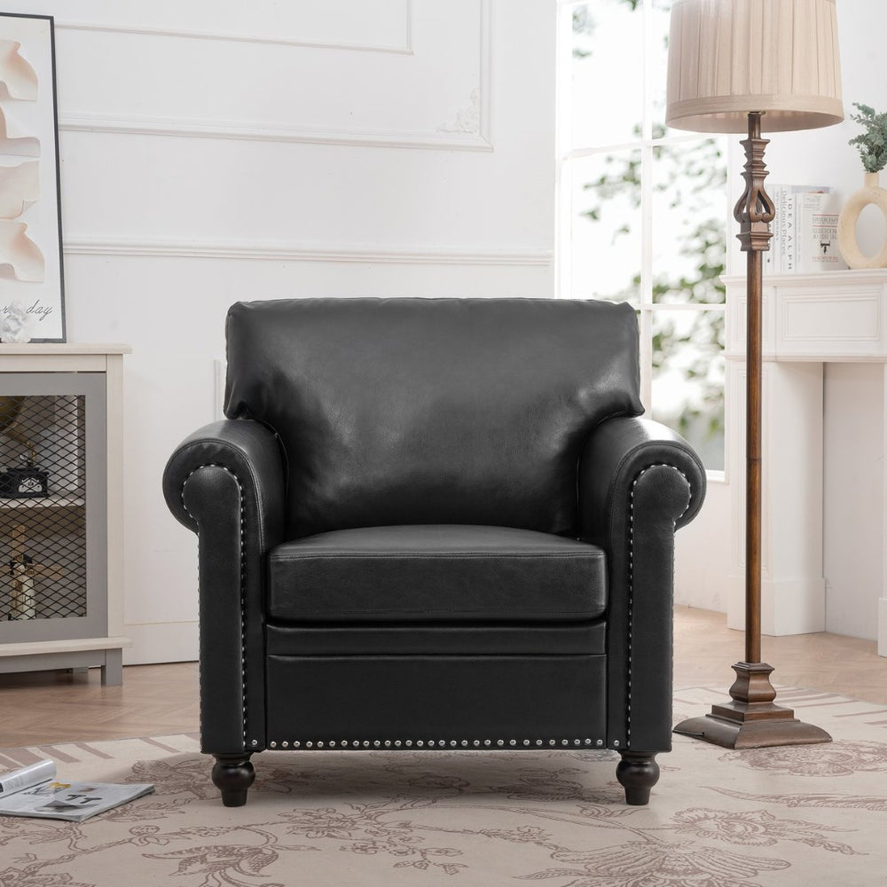 English Elm 1 Seater Pu Leather Accent Sofa with Rolled Arms and Silver Nail Trim Detail W680P451461
