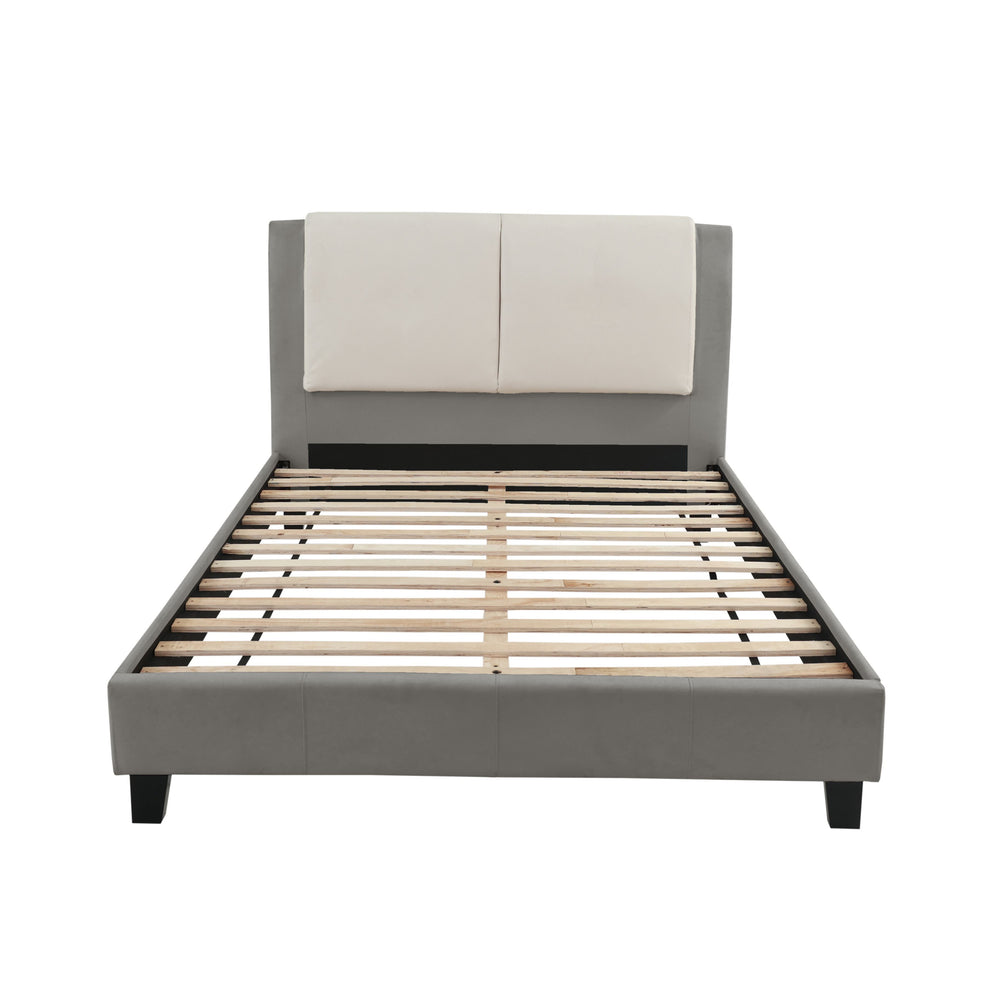 English Elm EASTERN Elegant King Bed in White & Grey Faux Leather Upholstery, Solid Wood Frame, HB 46" H — Modern Luxury Design B089S00125