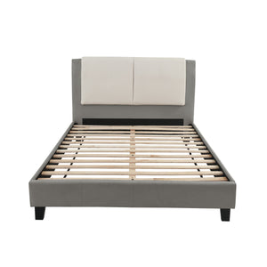 English Elm EASTERN Elegant King Bed in White & Grey Faux Leather Upholstery, Solid Wood Frame, HB 46" H — Modern Luxury Design B089S00125