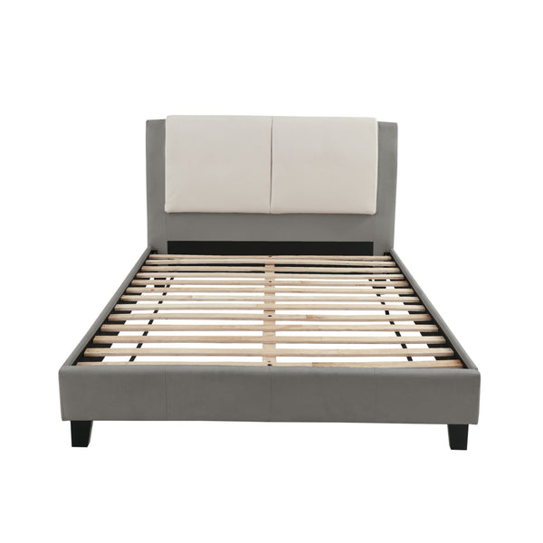 English Elm EASTERN Elegant King Bed in White & Grey Faux Leather Upholstery, Solid Wood Frame, HB 46" H — Modern Luxury Design B089S00125