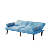 Christopher Knight Home® - Noble House - Convertible Sofa Bed Futon With Solid Wood Legs Linen Fabric Blue