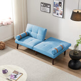 Christopher Knight Home® - Noble House - Convertible Sofa Bed Futon With Solid Wood Legs Linen Fabric Blue