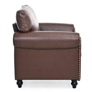 English Elm 1 Seater Pu Leather Armchair Sofa with Rolled Arms and Silver Nail Trim for Living Room Brown Pu W680127308