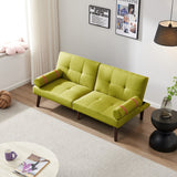 English Elm Convertible Sofa Bed Futon With Solid Wood Legs Linen Fabric Musterd Green