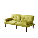 English Elm Convertible Sofa Bed Futon With Solid Wood Legs Linen Fabric Musterd Green