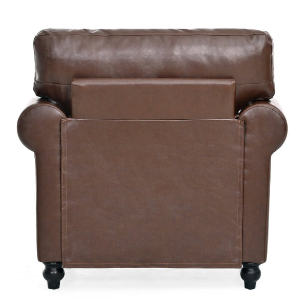 English Elm 1 Seater Pu Leather Accent Chair with Nail Trim Rolled Arms and Birch Legs W680P426993