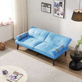 Christopher Knight Home® - Noble House - Convertible Sofa Bed Futon With Solid Wood Legs Linen Fabric Blue