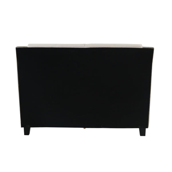 English Elm EASTERN Elegant King Bed in White & Grey Faux Leather Upholstery, Solid Wood Frame, HB 46" H — Modern Luxury Design B089S00125