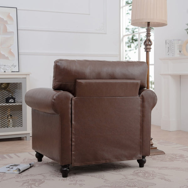 English Elm 1 Seater Pu Leather Accent Chair with Nail Trim Rolled Arms and Birch Legs W680P426993