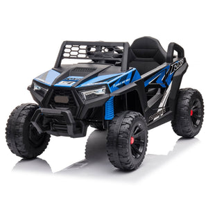 English Elm 12v Kids Electric Ride on Utv with Led Lights Horn Safety Belt and Forward Reverse Black+Blue W2181137739