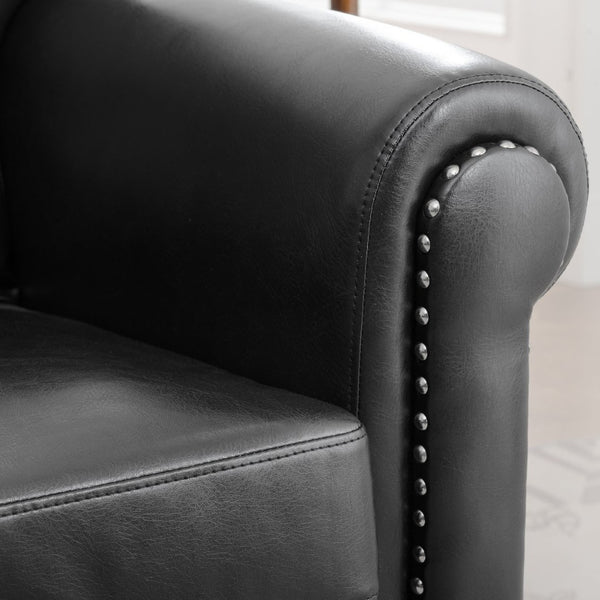 English Elm 1 Seater Pu Leather Armchair Sofa with Rolled Arms and Silver Nail Trim for Living Room Black Pu W680127309