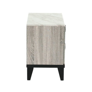 English Elm NIGHTSTAND Rustic Oak Finish with Faux Marble Top and Drawer Storage – Compact 23"x15"x23"H Bedroom Piece Light Brown 26 L x 19 W x 21 H B089112929