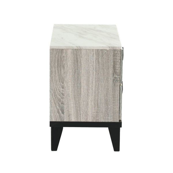 English Elm NIGHTSTAND Rustic Oak Finish with Faux Marble Top and Drawer Storage – Compact 23"x15"x23"H Bedroom Piece Light Brown 26 L x 19 W x 21 H B089112929