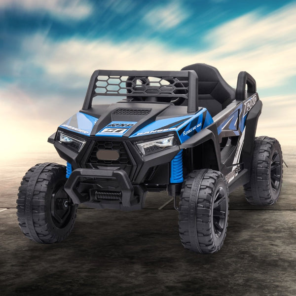 English Elm 12v Kids Electric Ride on Utv with Led Lights Horn Safety Belt and Forward Reverse Black+Blue W2181137739
